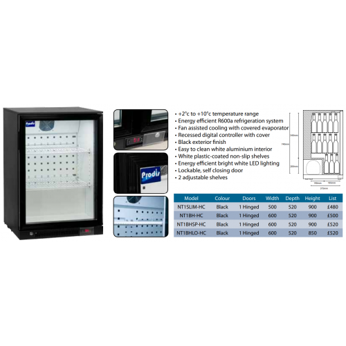 Prodis NT1BHLO-HC Hinged Low Height Single Door Black Bottle Cooler