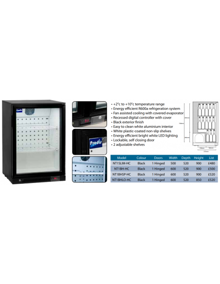 Prodis NT1BHLO-HC Hinged Low Height Single Door Black Bottle Cooler