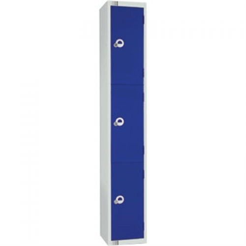 Three Door Locker with Sloping Top Blue Door Padlock
