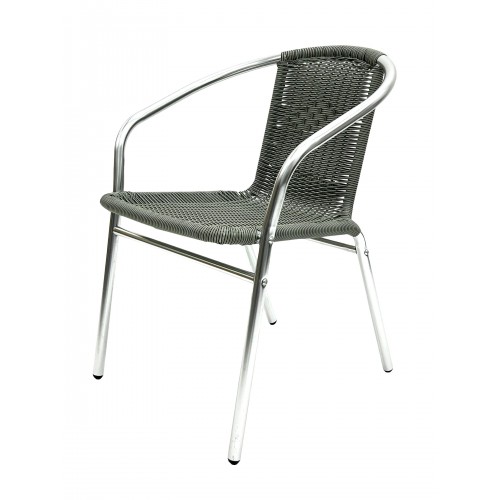 Grey Rattan Cafe Bistro Chairs Stacking Outdoor or Indoor Use (Pack of 4) Stalwart