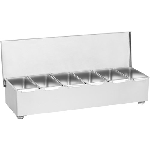 Commercial Condiment Holder with lid including 6 containers Stainless steel | Stalwart DA-CHF06