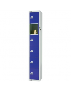 Six Door Locker  with Sloping Top Blue Door Camlock