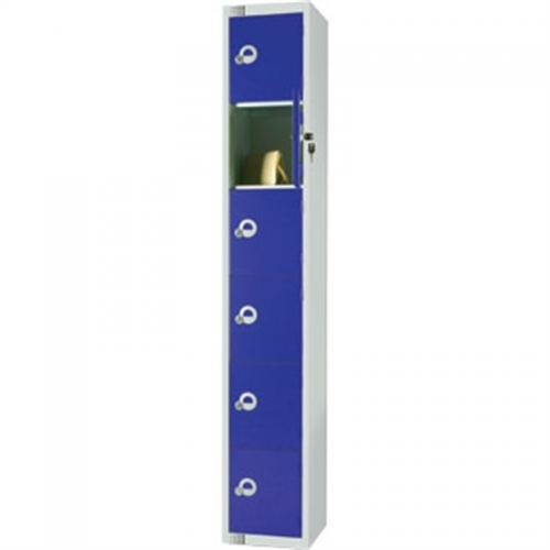 Six Door Locker  with Sloping Top Blue Door Camlock