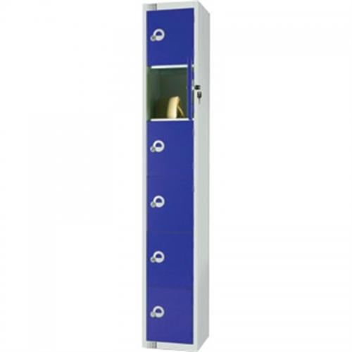 Six Door Locker  with Sloping Top Blue Door Padlock