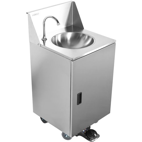 Foot Operated Economic Mobile Wash Basin with Backsplash &amp Castors Stainless Steel | Stalwart DA-WHF278E