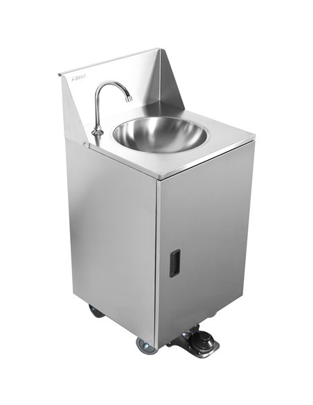 Foot Operated Economic Mobile Wash Basin with Backsplash &amp Castors Stainless Steel | Stalwart DA-WHF278E