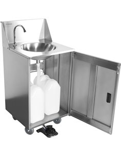 Foot Operated Economic Mobile Wash Basin with Backsplash &amp Castors Stainless Steel | Stalwart DA-WHF278E 2