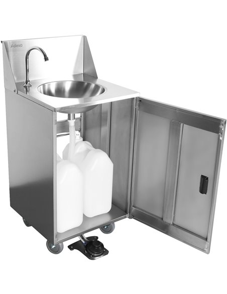 Foot Operated Economic Mobile Wash Basin with Backsplash &amp Castors Stainless Steel | Stalwart DA-WHF278E