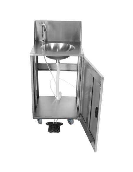 Foot Operated Economic Mobile Wash Basin with Backsplash &amp Castors Stainless Steel | Stalwart DA-WHF278E