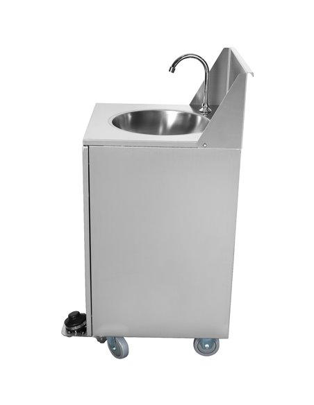 Foot Operated Economic Mobile Wash Basin with Backsplash &amp Castors Stainless Steel | Stalwart DA-WHF278E