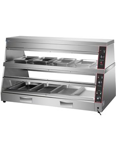 Commercial Two-Tier Heated Showcase Food and Chicken Warmer 1500x760x860mm Countertop Dry Heat and Wet Heat | Stalwart DA-HW6P