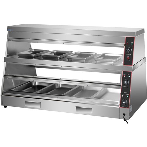 Commercial Two-Tier Heated Showcase Food and Chicken Warmer 1500x760x860mm Countertop Dry Heat and Wet Heat | Stalwart DA-HW6P
