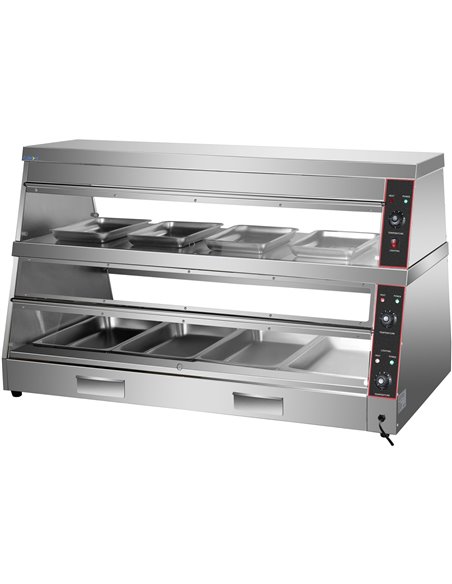 Commercial Two-Tier Heated Showcase Food and Chicken Warmer 1500x760x860mm Countertop Dry Heat and Wet Heat | Stalwart DA-HW6P