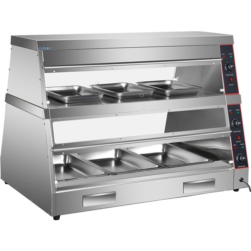 Commercial Two-Tier Heated Showcase Food and Chicken Warmer 1200x760x860mm Countertop Dry Heat and Wet Heat | Stalwart DA-HW6PB