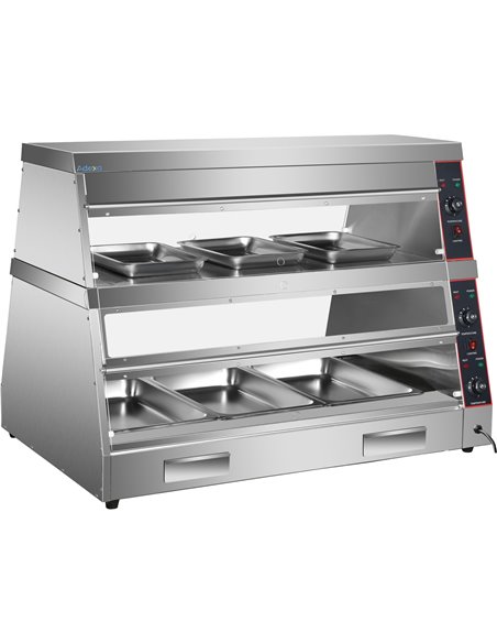 Commercial Two-Tier Heated Showcase Food and Chicken Warmer 1200x760x860mm Countertop Dry Heat and Wet Heat | Stalwart DA-HW6PB