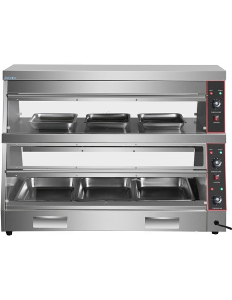 Commercial Two-Tier Heated Showcase Food and Chicken Warmer 1200x760x860mm Countertop Dry Heat and Wet Heat | Stalwart DA-HW6PB