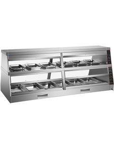Commercial Two-Tier Heated Showcase Food and Chicken Warmer 2200x760x860mm Countertop Dry Heat and Wet Heat | Stalwart DA-HW6PC