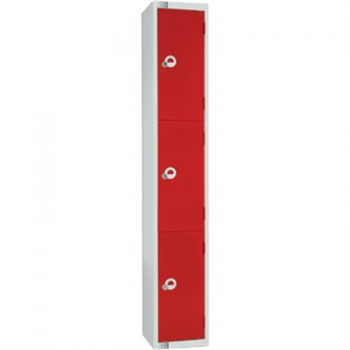 Three Door Locker with Sloping Top Red Door Camlock