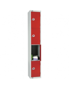 Four Door Locker  with Sloping Top Red Door Camlock