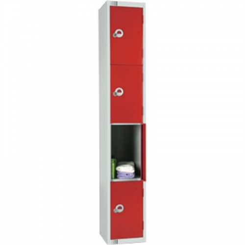 Four Door Locker  with Sloping Top Red Door Camlock