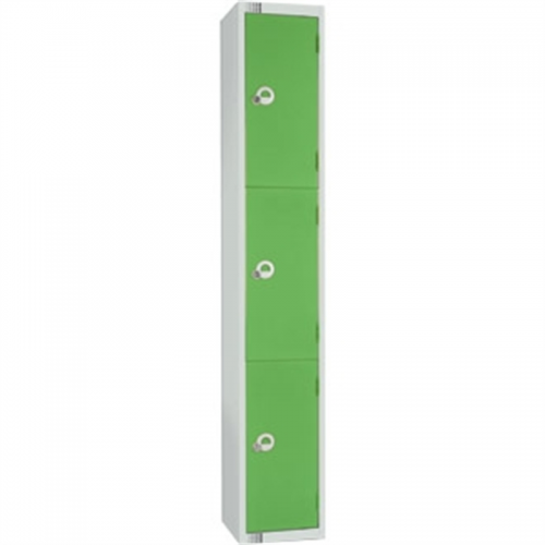 Three Door Locker with Sloping Top Green Door Padlock