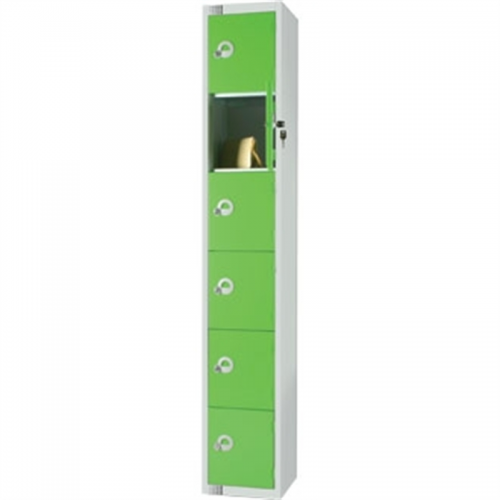Six Door Locker  with Sloping Top Green Door Padlock