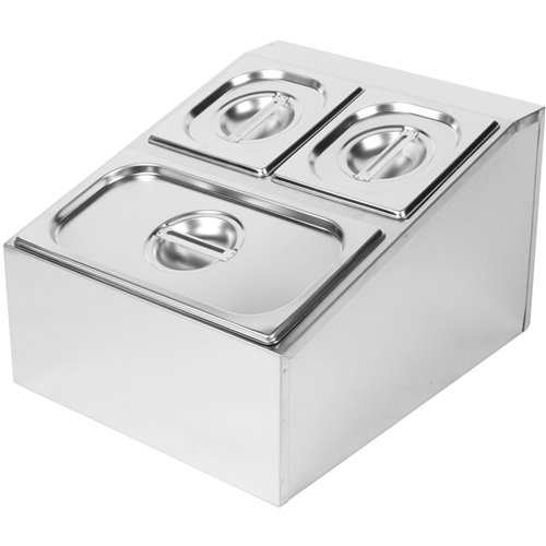 Commercial Condiment Holder including 2xGN1/6-150mm &amp 1xGN1/3-150mm containers with lids Stainless steel | Stalwart DA-CHD04B
