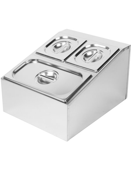 Commercial Condiment Holder including 2xGN1/6-150mm &amp 1xGN1/3-150mm containers with lids Stainless steel | Stalwart DA-CHD04B