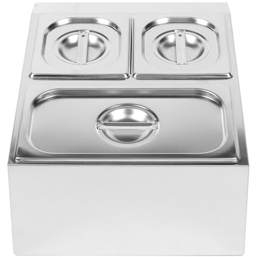 Commercial Condiment Holder including 2xGN1/6-150mm &amp 1xGN1/3-150mm containers with lids Stainless steel | Stalwart DA-CHD04B