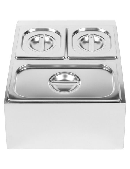 Commercial Condiment Holder including 2xGN1/6-150mm &amp 1xGN1/3-150mm containers with lids Stainless steel | Stalwart DA-CHD04B