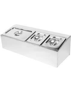 Commercial Condiment Holder including 2xGN1/6-100mm &amp 1xGN1/3-100mm pans &amp lids | Stalwart DA-CHD04A2