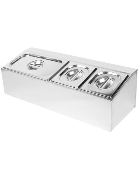 Commercial Condiment Holder including 2xGN1/6-100mm &amp 1xGN1/3-100mm pans &amp lids | Stalwart DA-CHD04A2