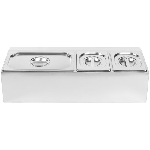 Commercial Condiment Holder including 2xGN1/6-100mm &amp 1xGN1/3-100mm pans &amp lids | Stalwart DA-CHD04A2