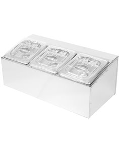 Commercial Condiment Holder including 3xGN1/6-100mm pans &amp fliptop lids | Stalwart DA-CHD03APCFL