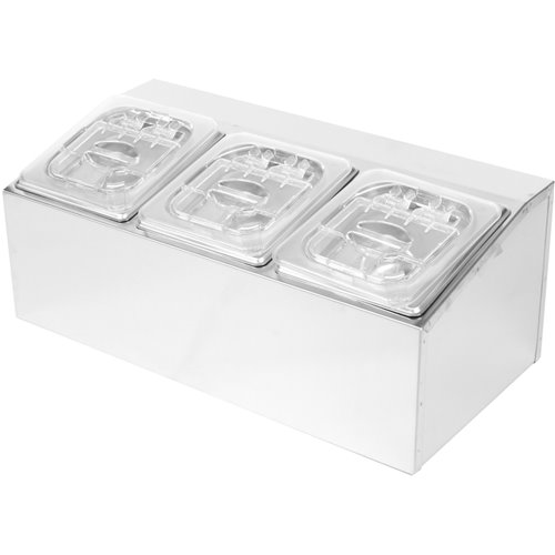 Commercial Condiment Holder including 3xGN1/6-100mm pans &amp fliptop lids | Stalwart DA-CHD03APCFL