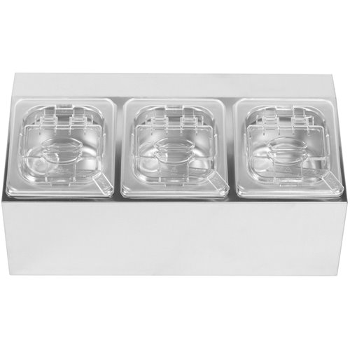 Commercial Condiment Holder including 3xGN1/6-100mm pans &amp fliptop lids | Stalwart DA-CHD03APCFL