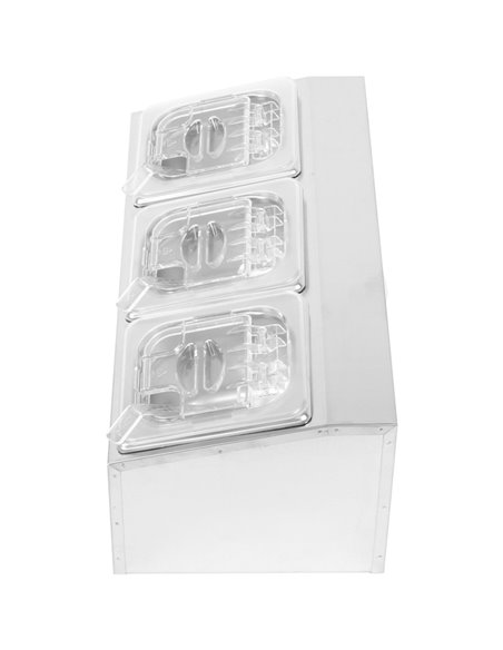 Commercial Condiment Holder including 3xGN1/6-100mm pans &amp fliptop lids | Stalwart DA-CHD03APCFL