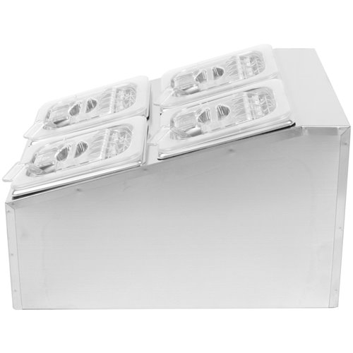 Commercial Condiment Holder including 4xGN1/6-100mm pans &amp fliptop lids | Stalwart DA-CHD04BPCFL