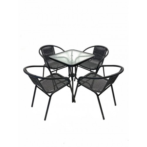 Black Rattan Patio Set – Square Glass...