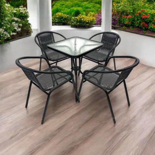 Black Rattan Patio Set – Square Glass...