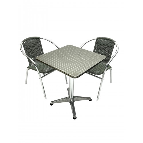 Square Aluminium Table & 2 Grey...