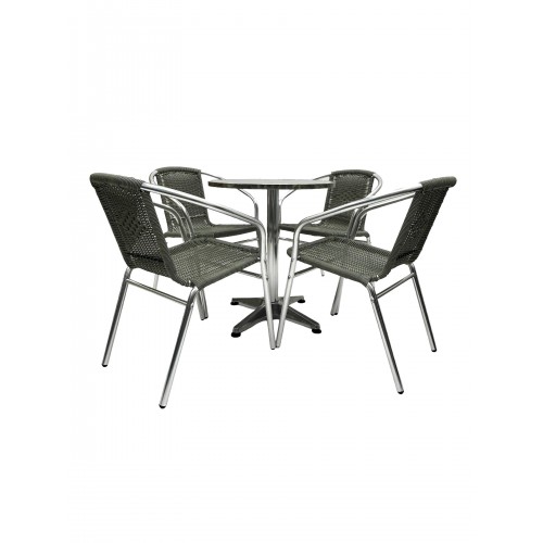 Round Aluminium Table & 4 Grey Rattan...