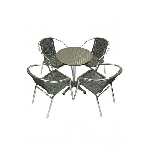 Round Aluminium Table & 4 Grey Rattan...