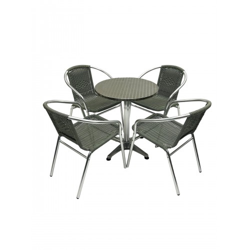 Round Aluminium Table & 4 Grey Rattan...