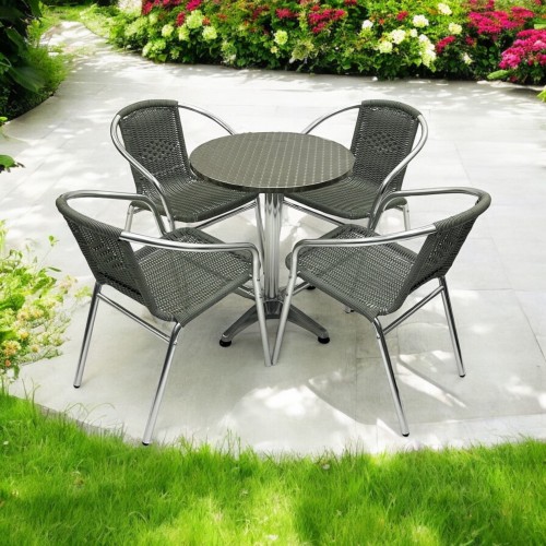 Round Aluminium Table & 4 Grey Rattan...