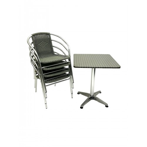 Square Aluminium Table & 4 Grey...