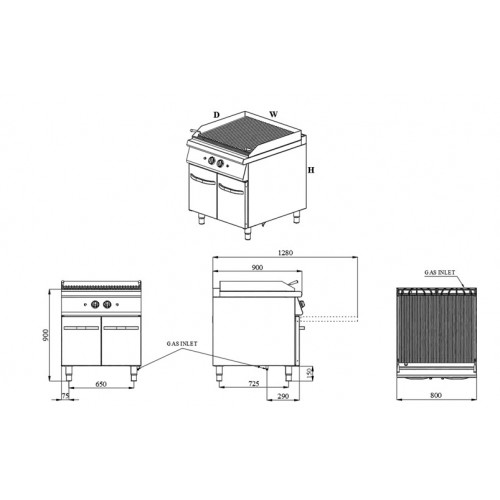 900 Gas Pro Lavastone grill, 800mm...