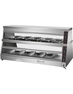 Commercial Two-Tier Heated Showcase Food and Chicken Warmer 1500x760x860mm Countertop Dry Heat and Wet Heat | Stalwart DA-HW6PA