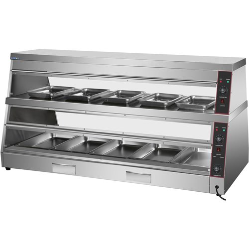 Commercial Two-Tier Heated Showcase Food and Chicken Warmer 1500x760x860mm Countertop Dry Heat and Wet Heat | Stalwart DA-HW6PA