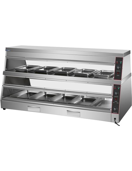 Commercial Two-Tier Heated Showcase Food and Chicken Warmer 1500x760x860mm Countertop Dry Heat and Wet Heat | Stalwart DA-HW6PA